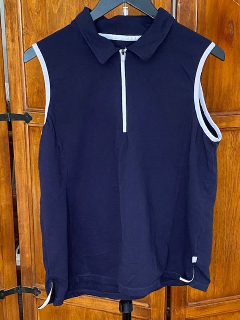T by Talbots Women’s Large Navy UPF 50+ Quarter Zip Sleeveless Golf Top